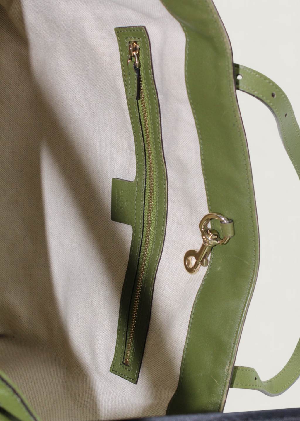 Preloved | Gucci Monogram Nice Totebag i GG Supreme med Grøn Læder