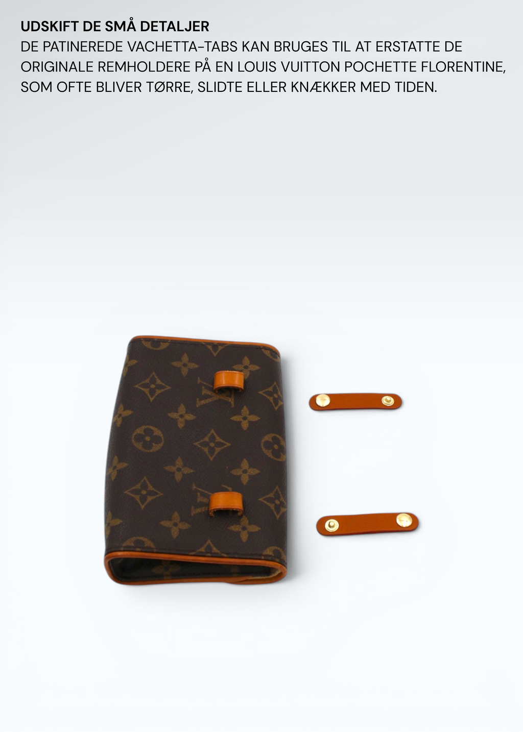 Vachetta Læderrem-holdere med Patineret Finish til Louis Vuitton Pochette Twin PM, GM & Florentine – 2 stk. Hidden Luxury Project