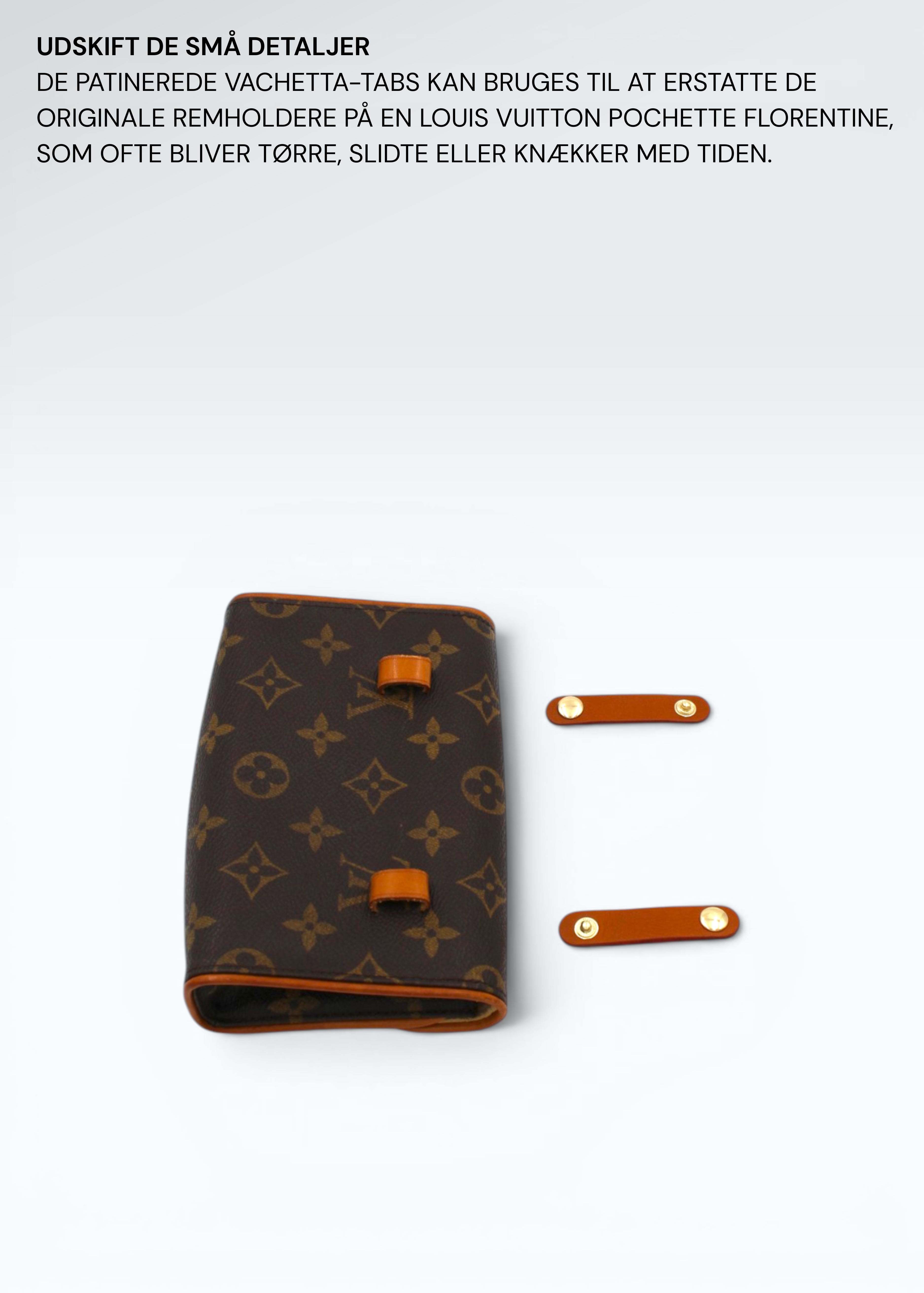 Vachetta Læderrem-holdere med Patineret Finish til Louis Vuitton Pochette Twin PM, GM & Florentine – 2 stk. Hidden Luxury Project