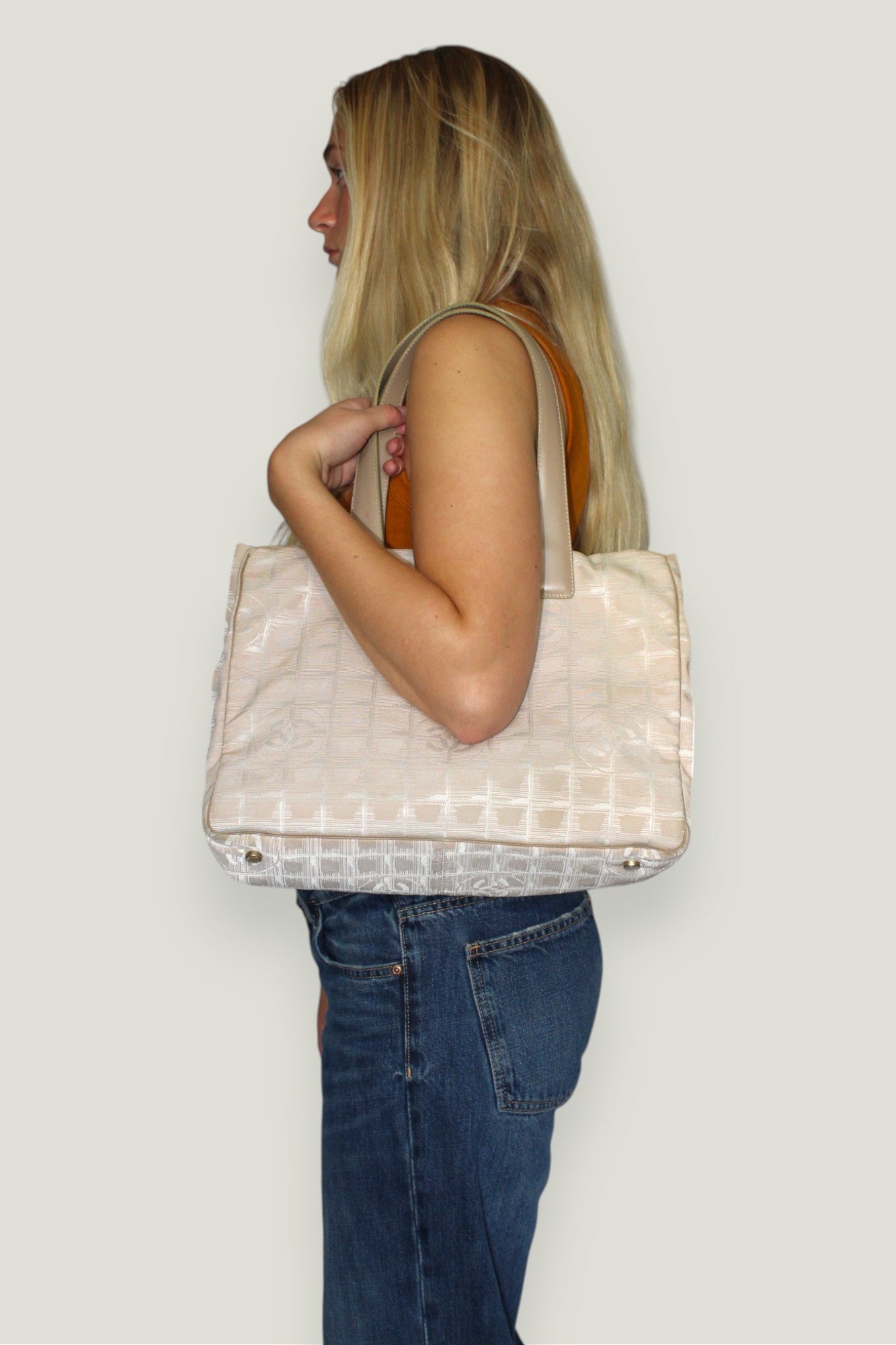 chanel cc hvid beige totebag skuldertaske