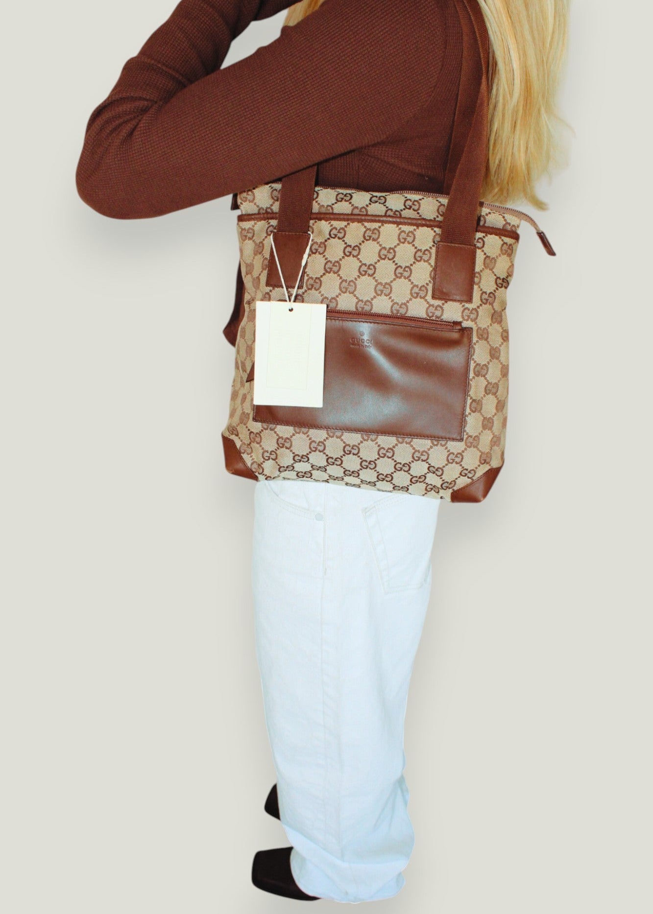 gucci gg monogram brun skuldertaske totebag
