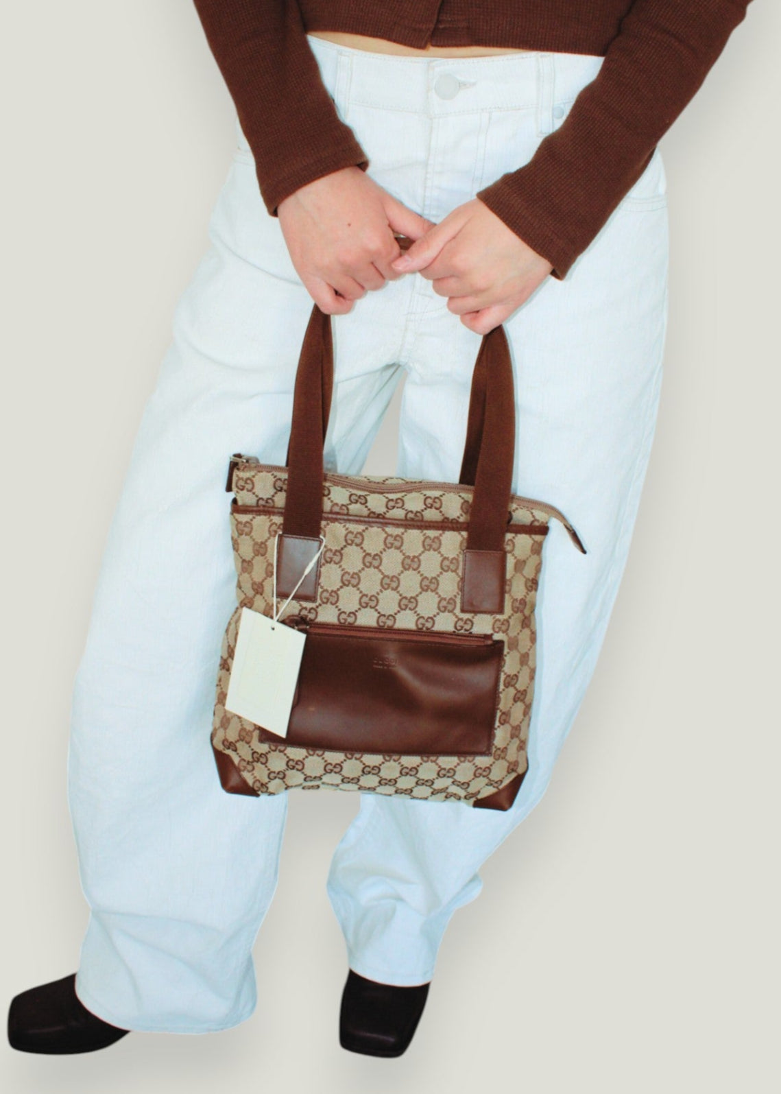 gucci gg monogram brun skuldertaske totebag