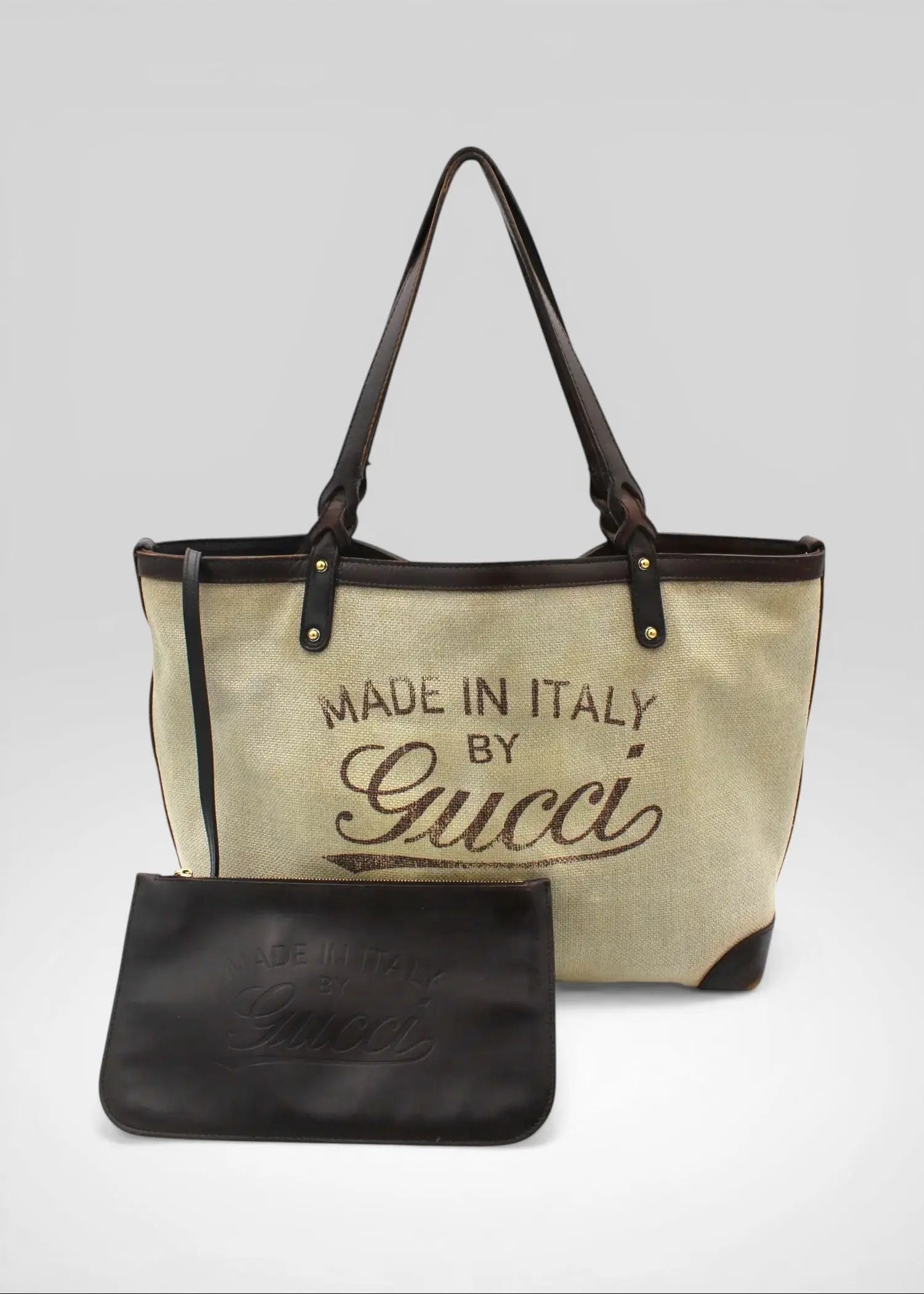 Preloved | Gucci Hvid Canvas Totebag 'Made In Italy' med Pouch Gucci