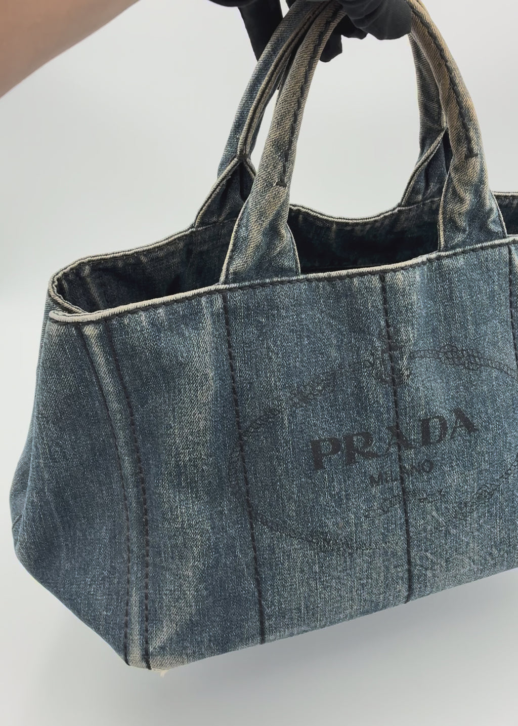 Preloved | Prada Canapa Totebag Håndtaske i Denim Canvas Lille