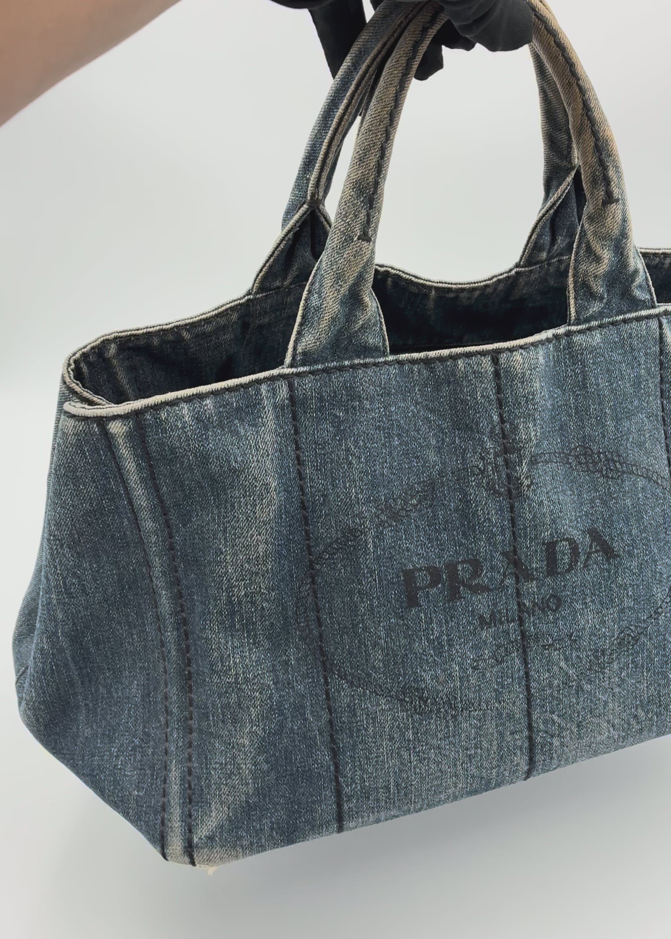Preloved | Prada Canapa Totebag Håndtaske i Denim Canvas Lille