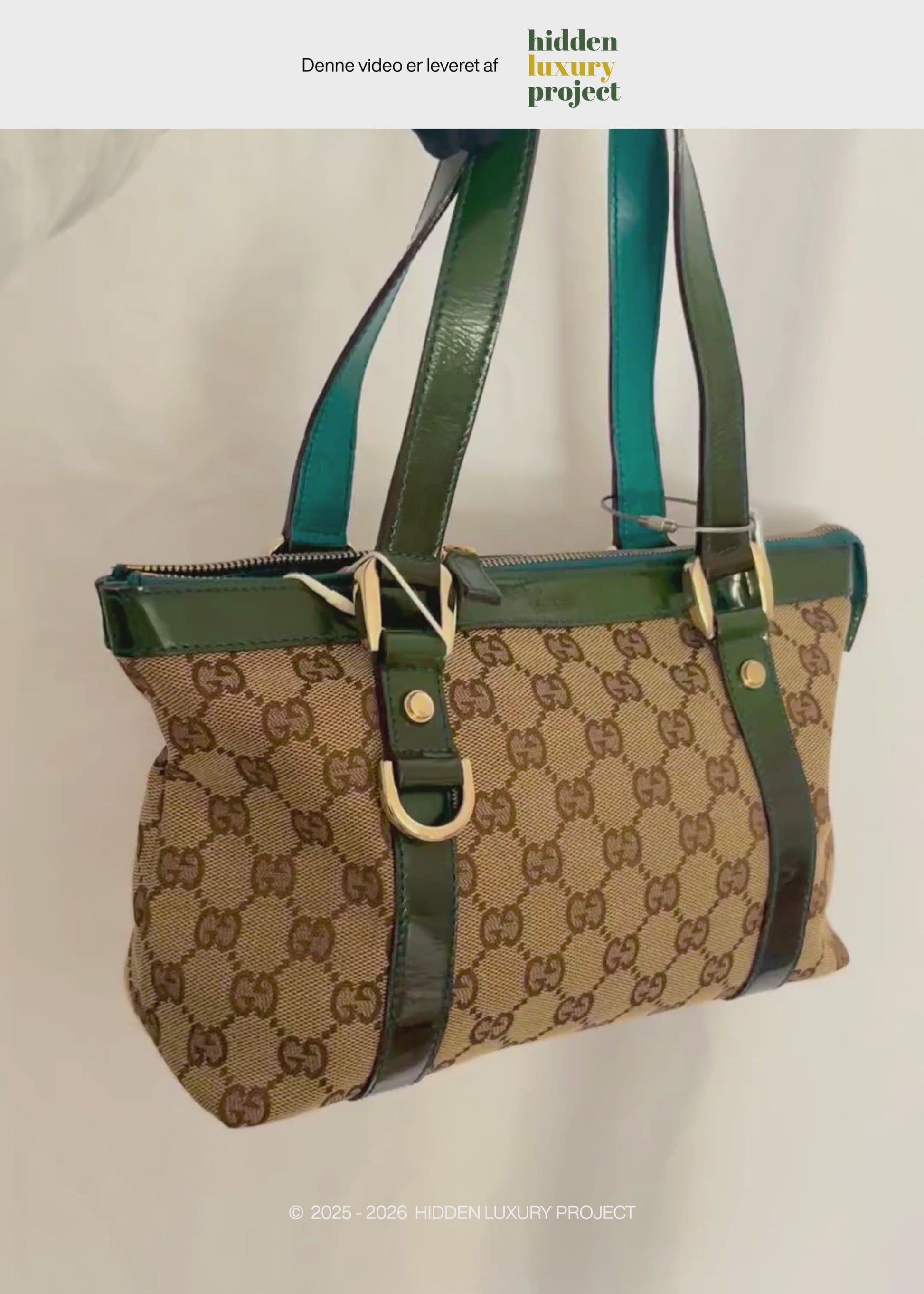 Preloved | Gucci Monogram Abbey Håndtaske i GG Canvas med Grøn Laklæder