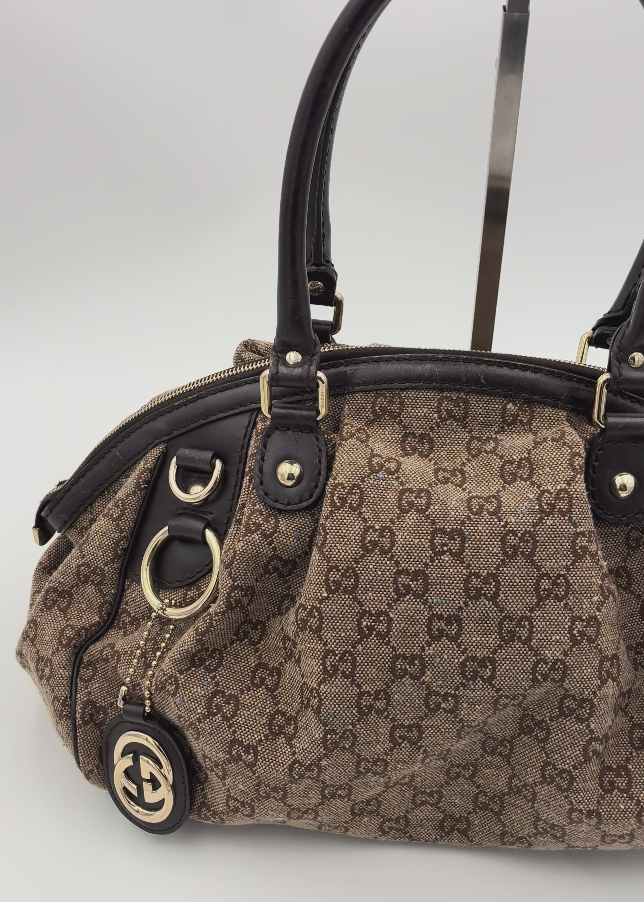 Preloved | Gucci Monogram Sookie Skuldertaske i Brun Denim Canvas