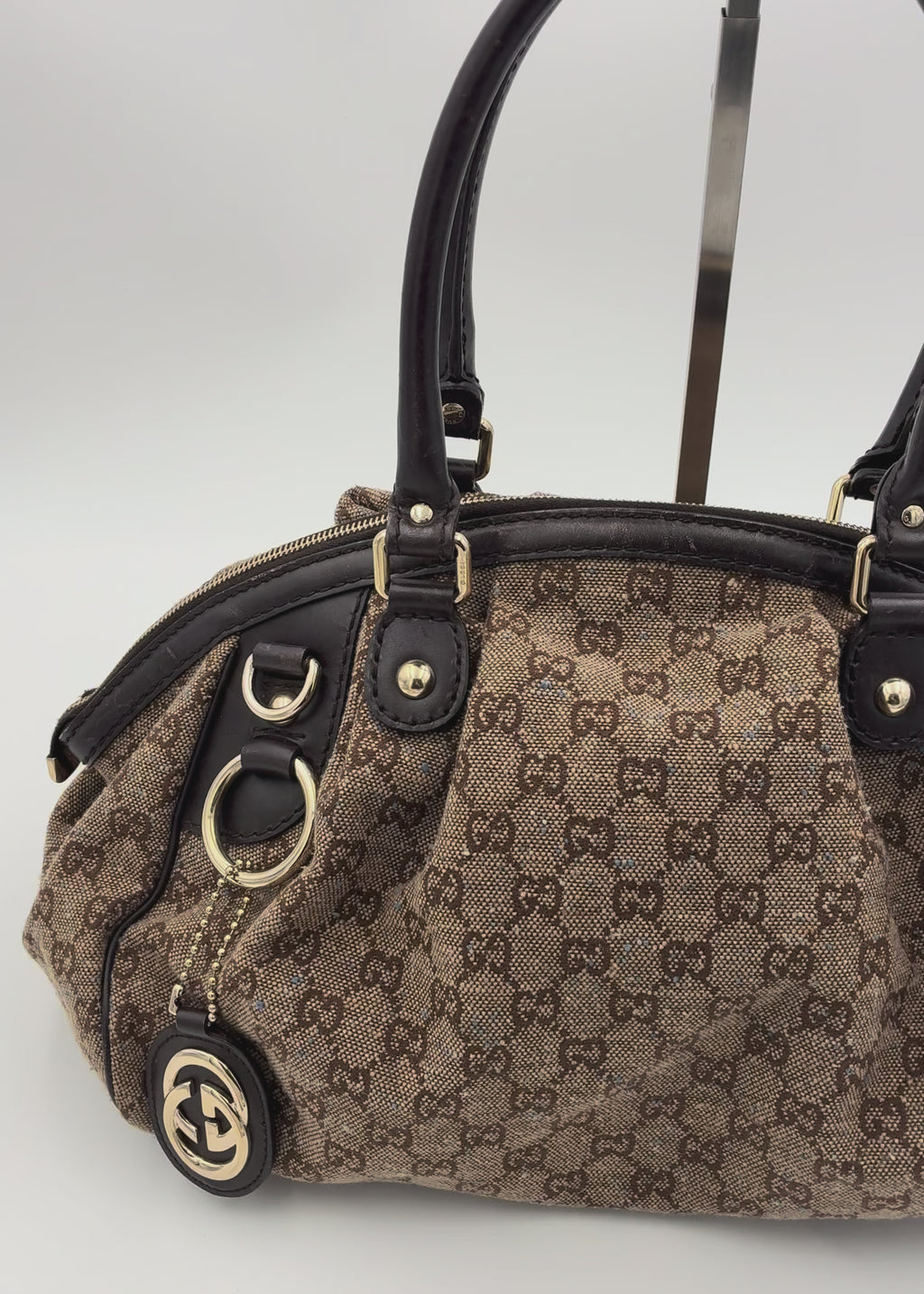 Preloved | Gucci Monogram Sookie Skuldertaske i Brun Denim Canvas