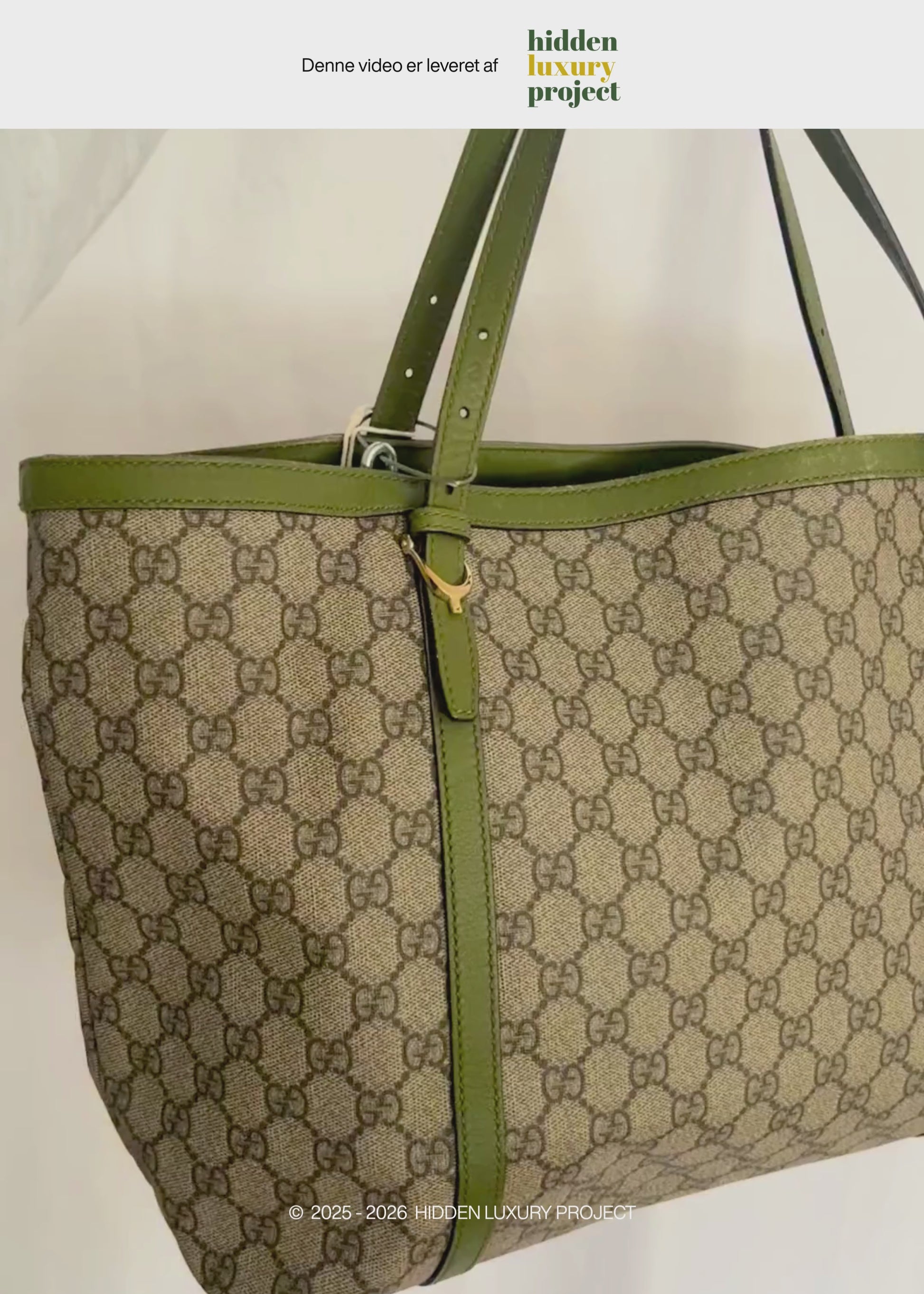 Preloved | Gucci Monogram Nice Totebag i GG Supreme med Grøn Læder