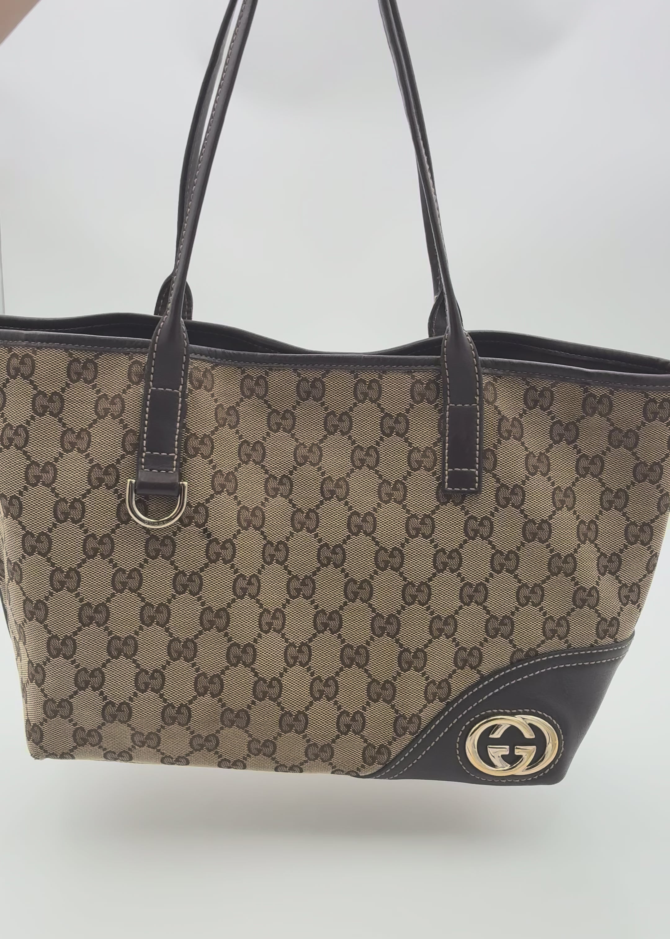 Preloved | Gucci GG Monogram Totebag i Brun med Guld Hardware