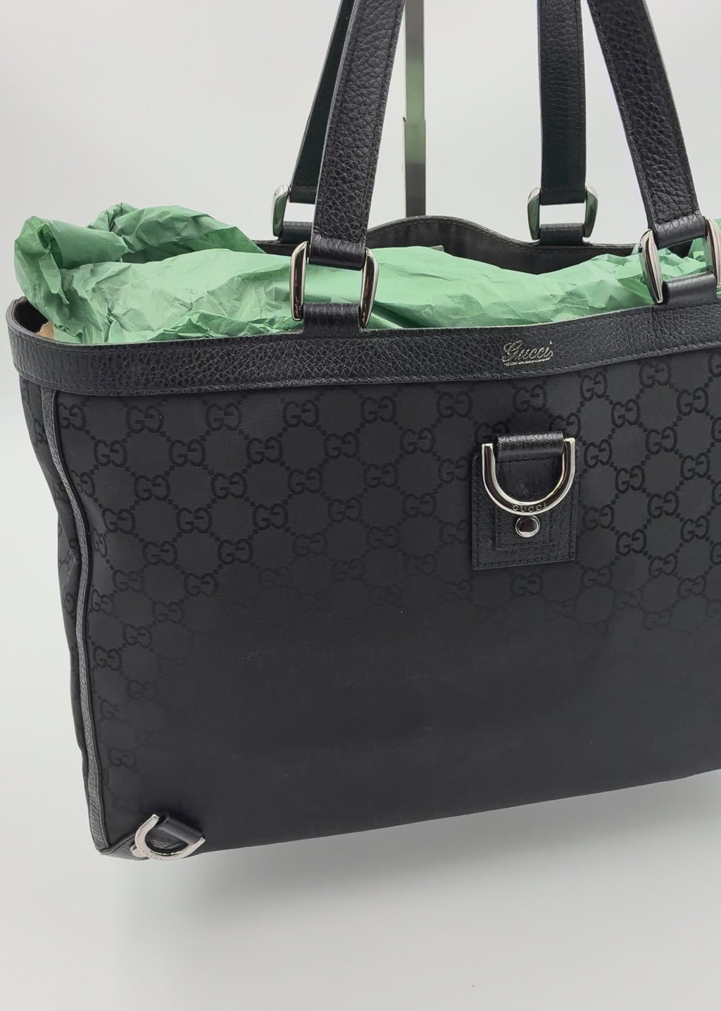 Preloved | Gucci Monogram Abbey D-ring Skuldertaske i Sort Canvas