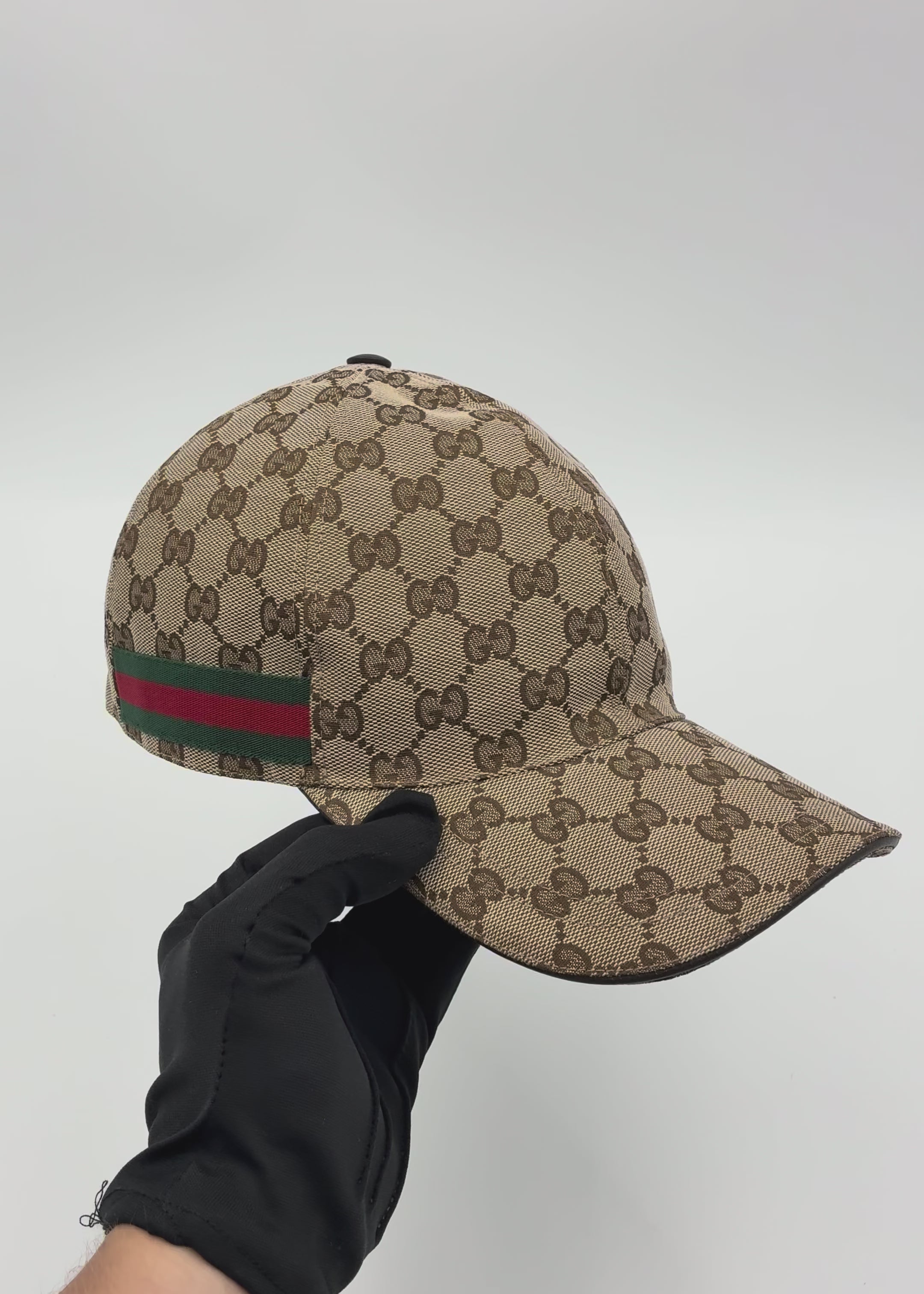 Preloved | Gucci Monogram Baseball Kasket i Canvas m. Grøn & Rød Stribe