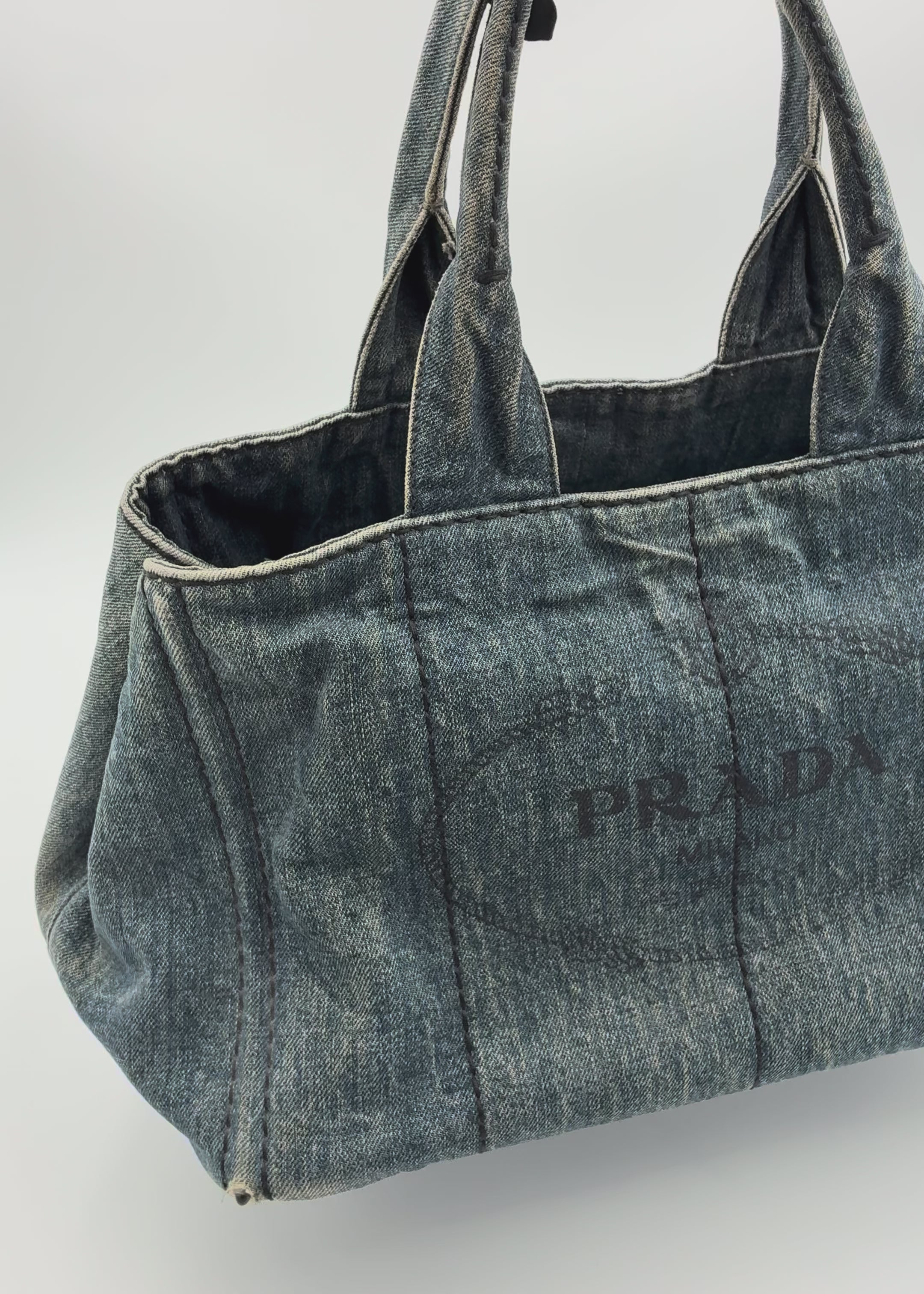 Preloved | Prada Canapa Totebag Håndtaske i Denim Canvas Lille