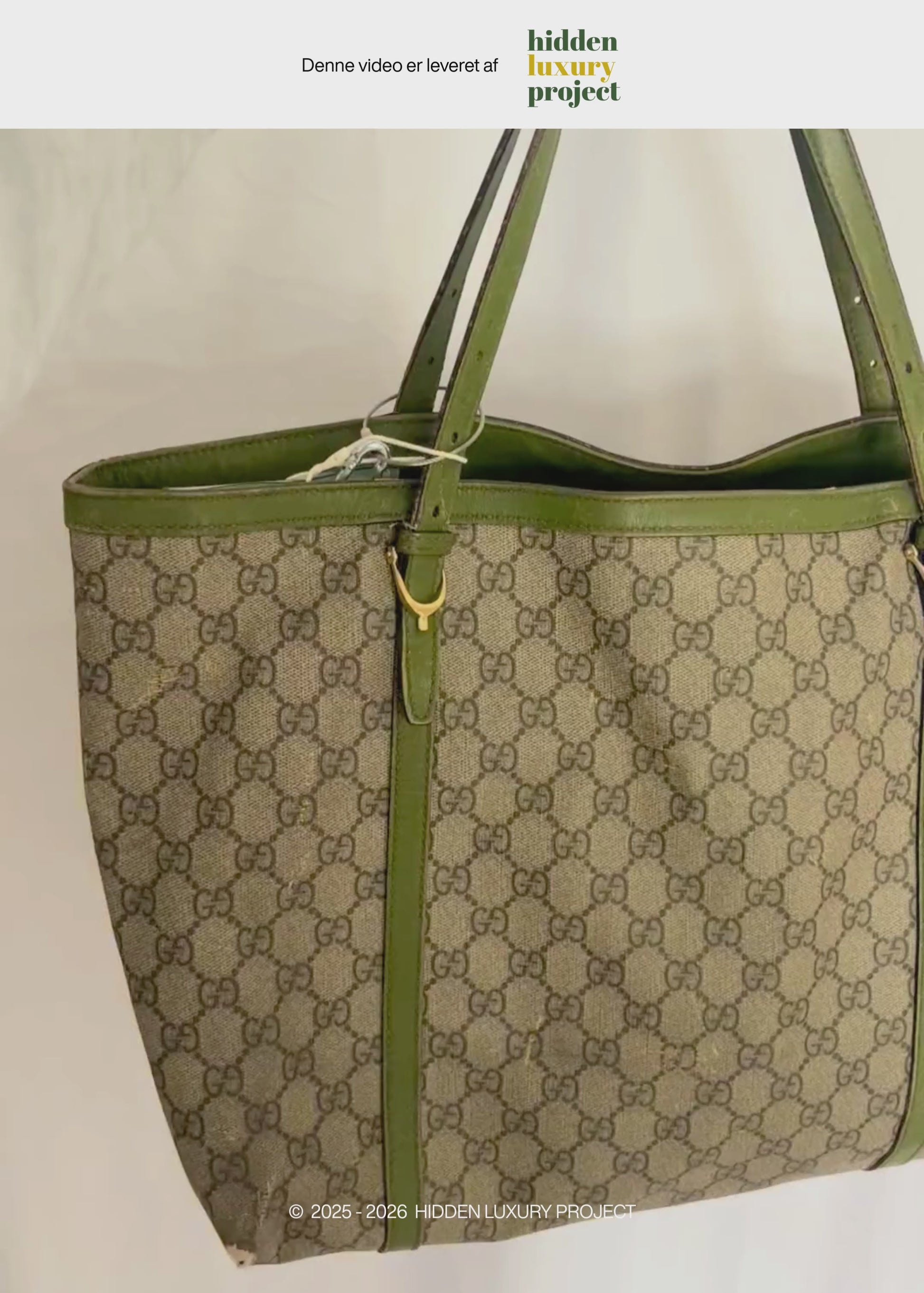 Preloved | Gucci Monogram Nice Totebag i GG Supreme med Grøn Læder