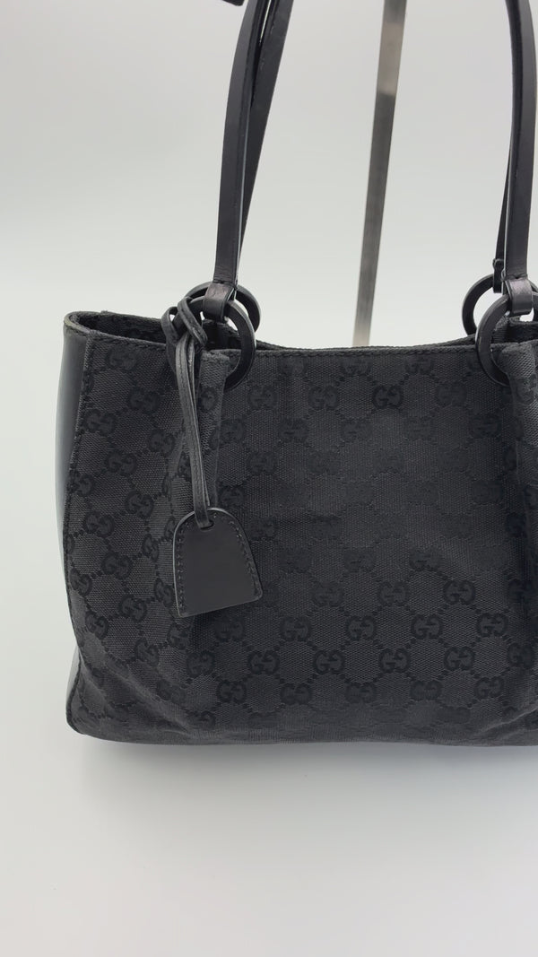 Preloved | Gucci Monogram Hobo Skuldertaske i Sort Canvas
