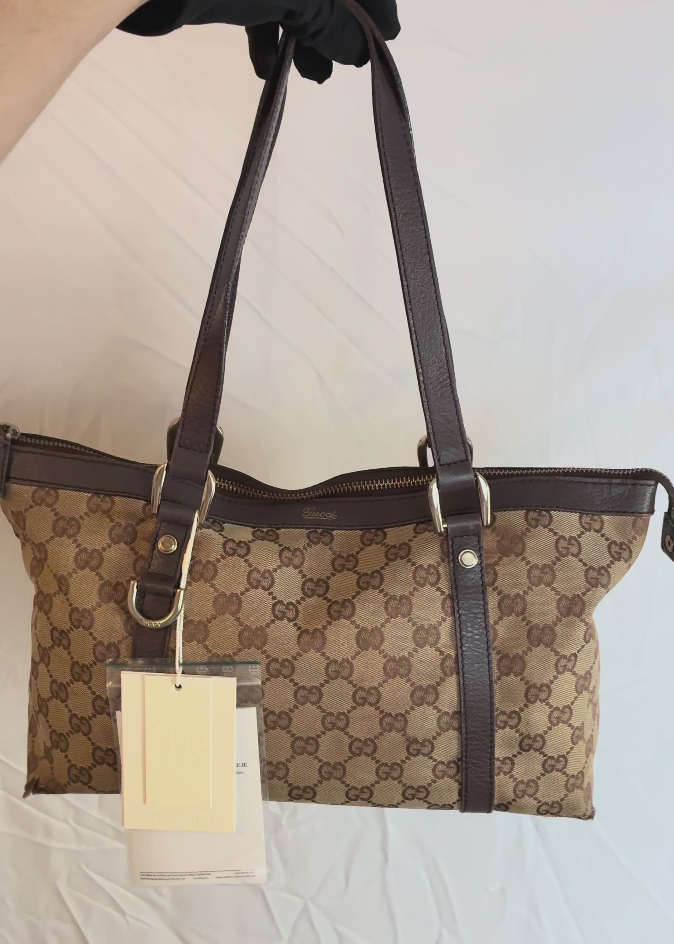 Preloved | Gucci GG Monogram Skuldertaske Abbey med Brun Læder