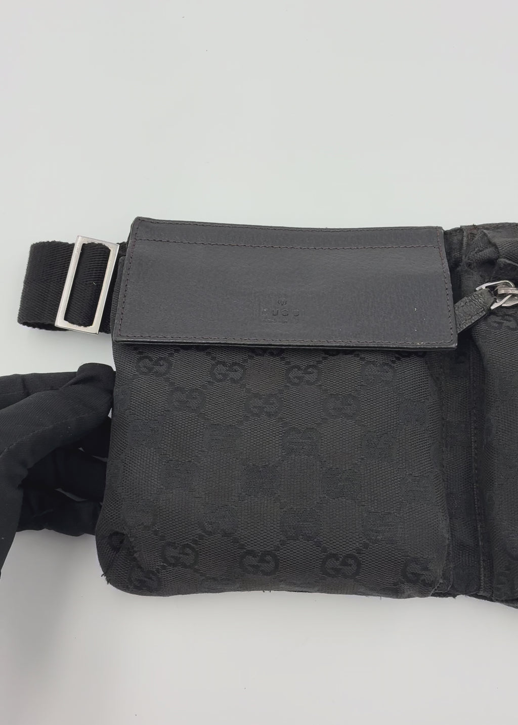 Preloved | Gucci Monogram Bæltetaske i Sort Canvas