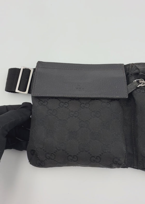 Preloved | Gucci Monogram Bæltetaske i Sort Canvas